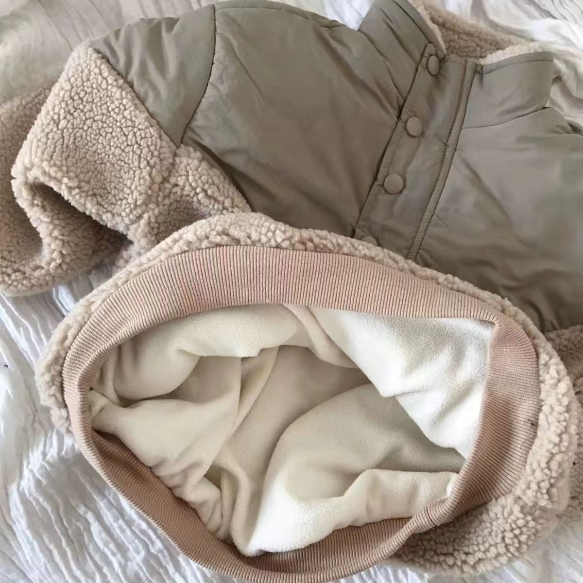 Kids Winter Sherpa Patchwork Fleece Jacket, Loose Fit Warm Hooded Coat for Baby Girls