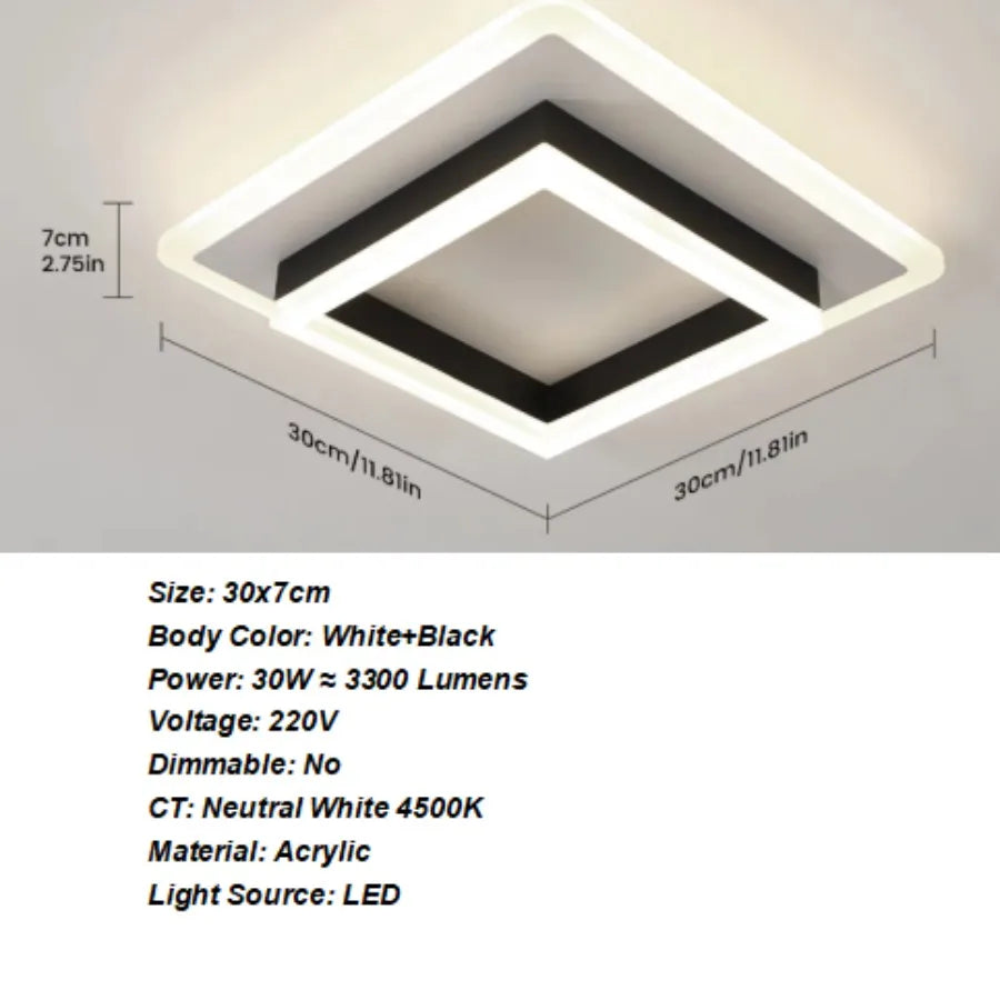 Quadratische LED-Deckenleuchte zur direkten Montage, 30-W-LED-Leuchte für Schlafzimmer, Küche und Eingangsbereich (neutralweiß, 4000 K)