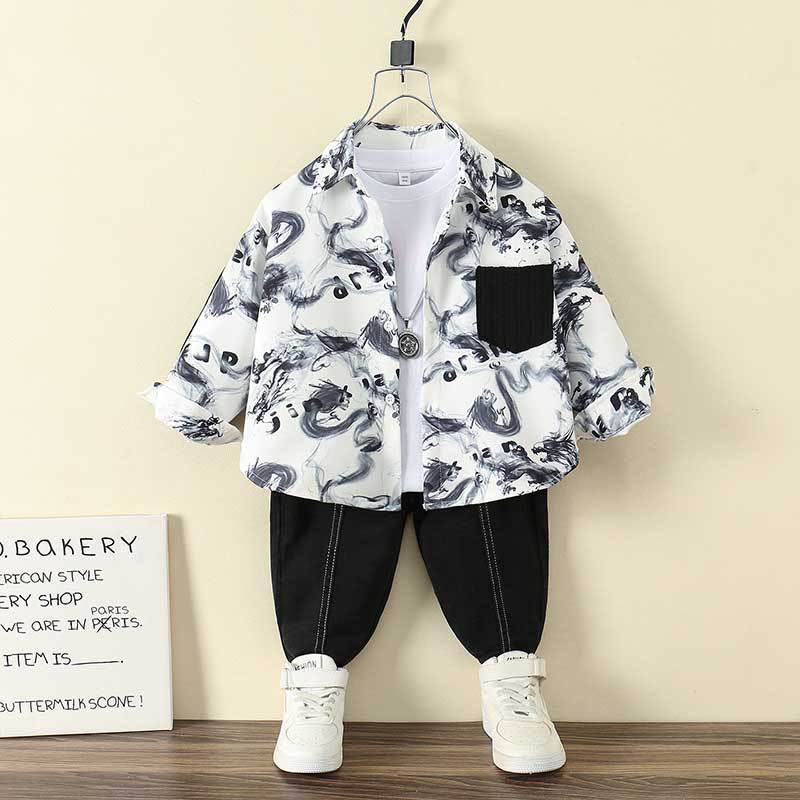 Kids Boys Chinese Style Long Sleeve Shirt Spring Autumn Fashion Lightweight Shirt