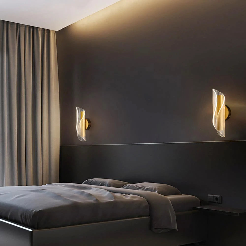 LED Interior Wall Sconce, 12W Dimmable Modern Wall Lamp Gold, Acrylic Interior Wall Light for Bedroom, Hallway, Porch