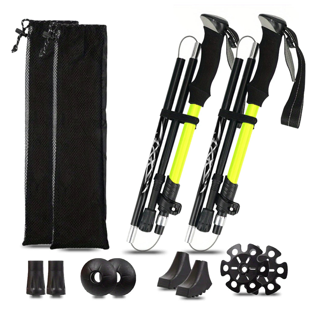 Ultraleichter, 5-teilig zusammenklappbarer Wanderstock aus Aluminiumlegierung – ideal für Outdoor-Wandern, Bergsteigen und Spaziergänge; stabil und langlebig.