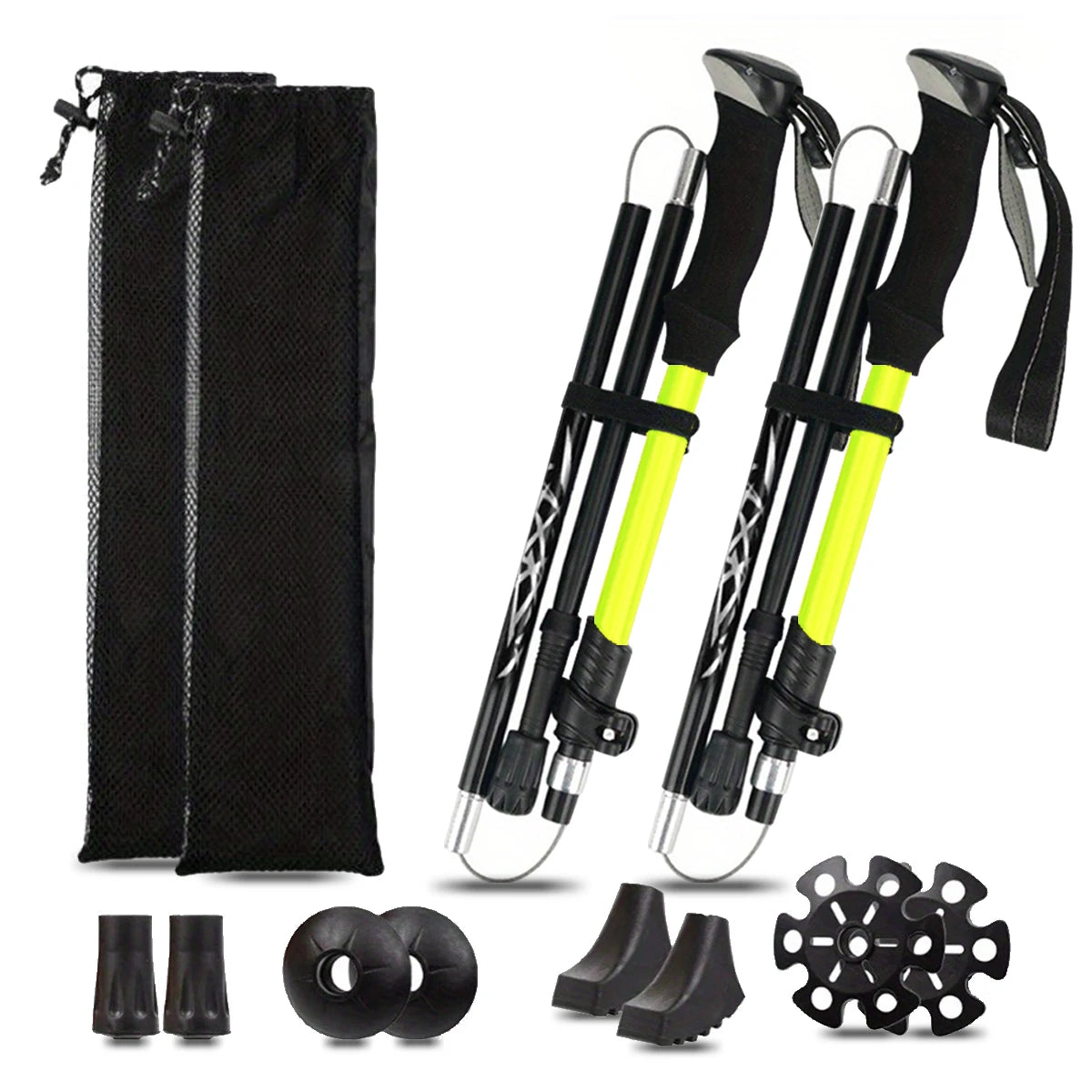 Ultraleichter, 5-teilig zusammenklappbarer Wanderstock aus Aluminiumlegierung – ideal für Outdoor-Wandern, Bergsteigen und Spaziergänge; stabil und langlebig.