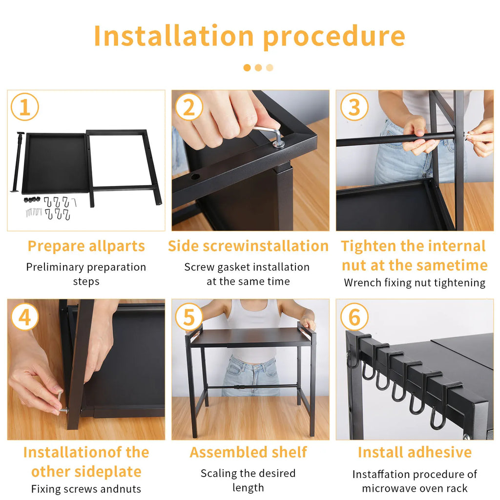 Microwave Shelf Organizer Expandable 38-64cm Retractable Oven Cooker Rack No-Drill Kitchen Countertop Appliances Storage Rack