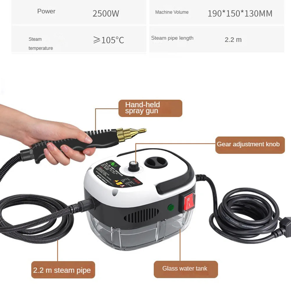 2500W Dampfreiniger Hochtemperatur-Sterilisation Druckreiniger für Haushalt Auto Küche Klimaanlage 220V EU-Stecker