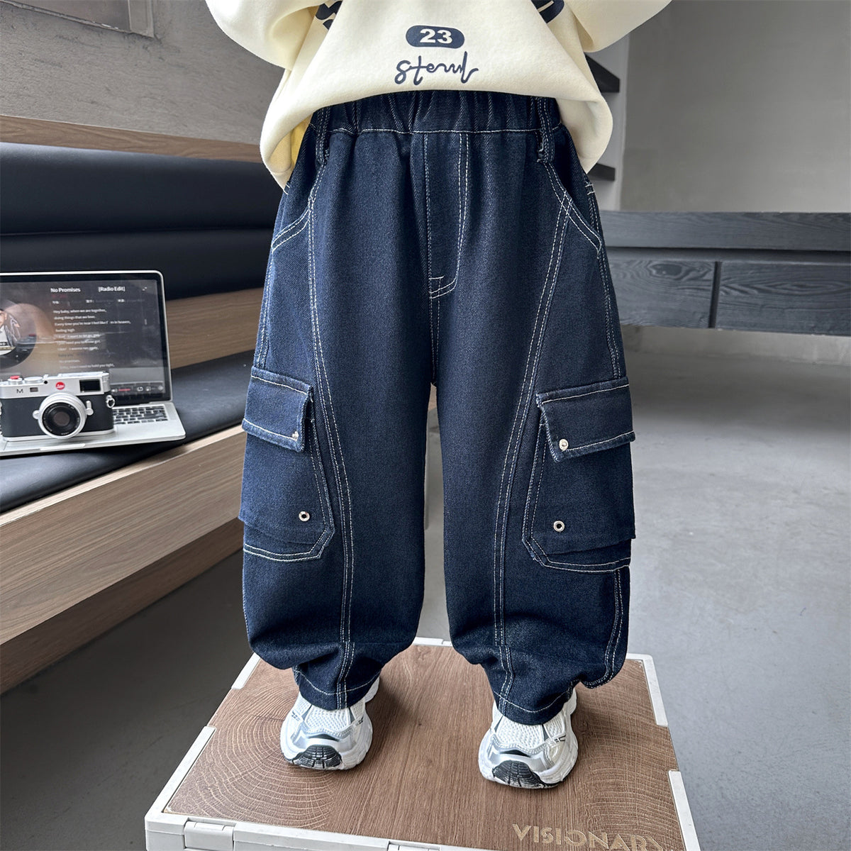 Boys’ Loose-Fit Denim Cargo Trousers