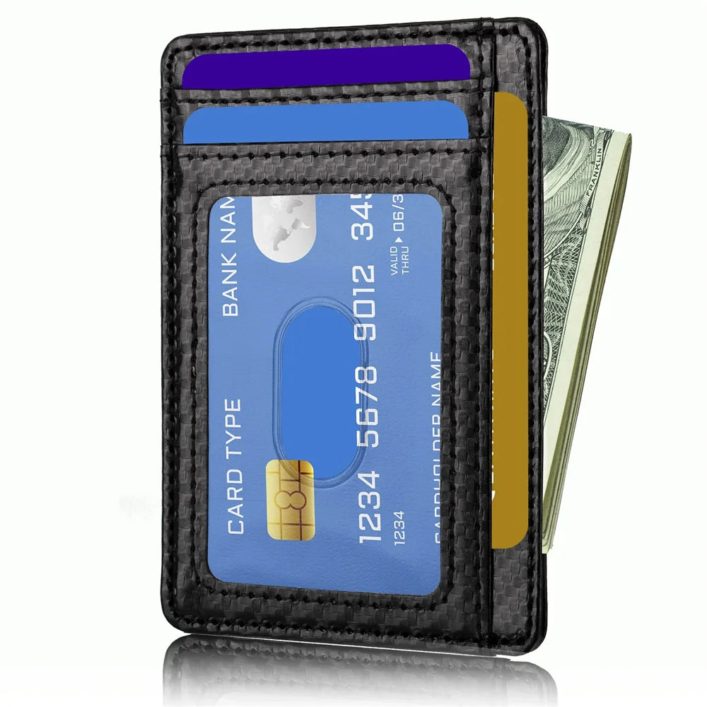 Porte-cartes de crédit fin pour homme en cuir, anti-scan RFID, petit portefeuille