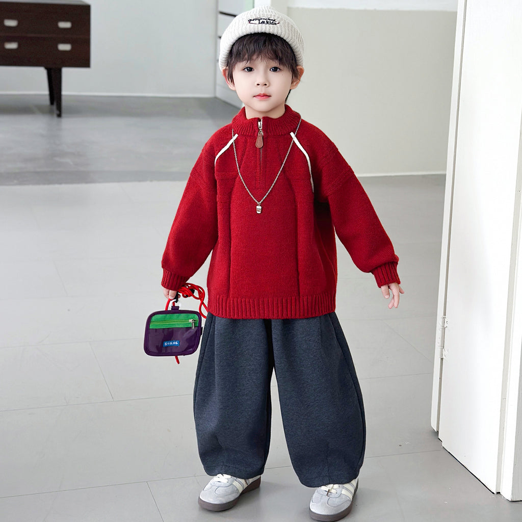 Boys Half Zip Knit Sweater Autumn Winter Fashionable Trendy Top