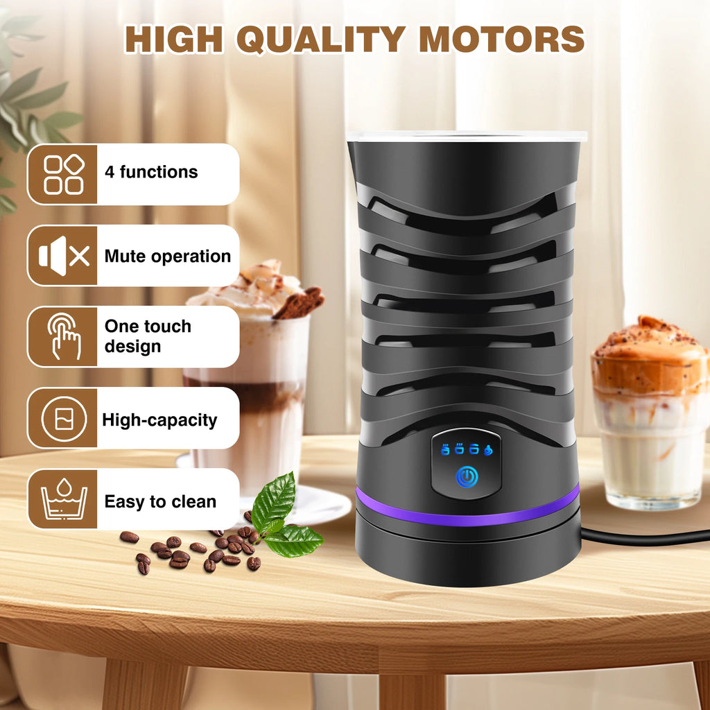 Espumador de leche de 400 W para chocolate caliente, vaporizador de leche 4 en 1 eléctrico con cable y función para bebidas calientes y frías, chocolate caliente con control de temperatura para café, latte y capuchino