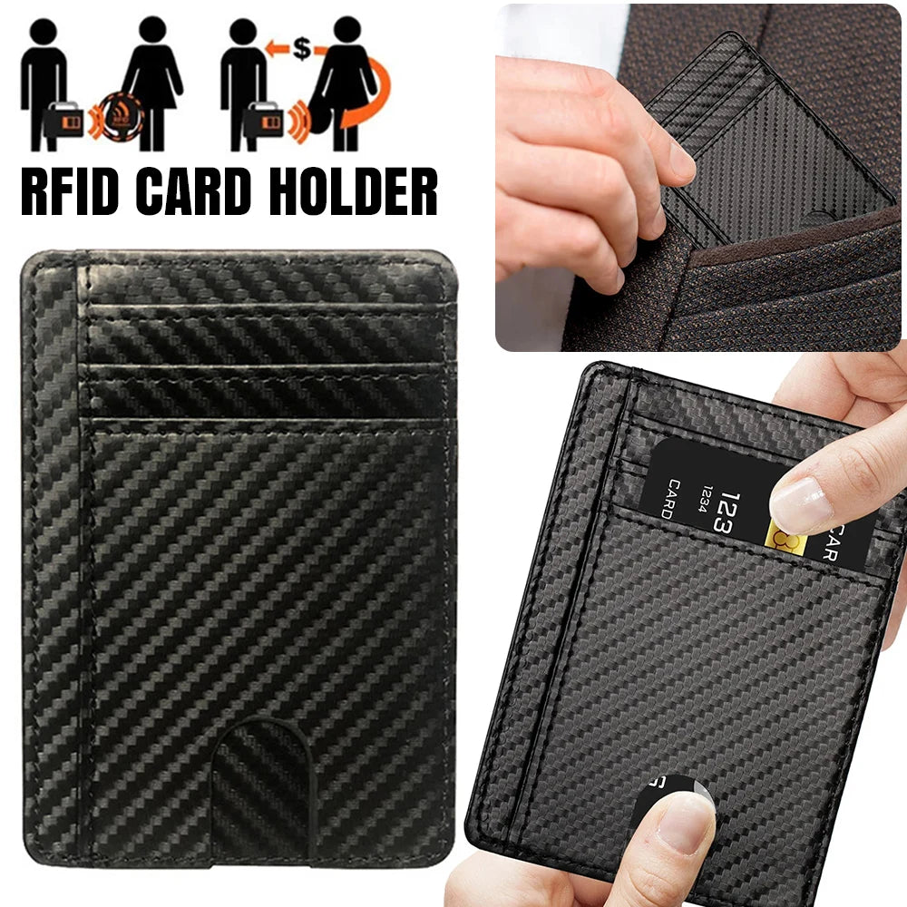 Porte-cartes de crédit fin pour homme en cuir, anti-scan RFID, petit portefeuille