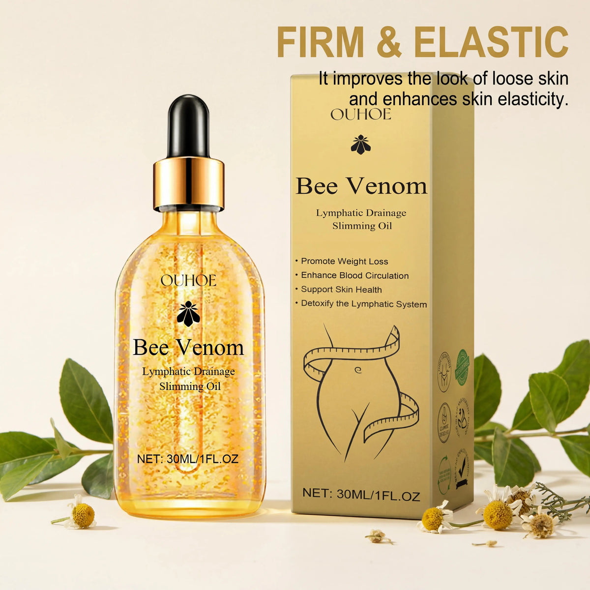 Aceite adelgazante con veneno de abeja para drenaje linfático, pérdida de peso, reafirmación y tonificación corporal, hidratación, quema de grasa y masaje anticelulítico