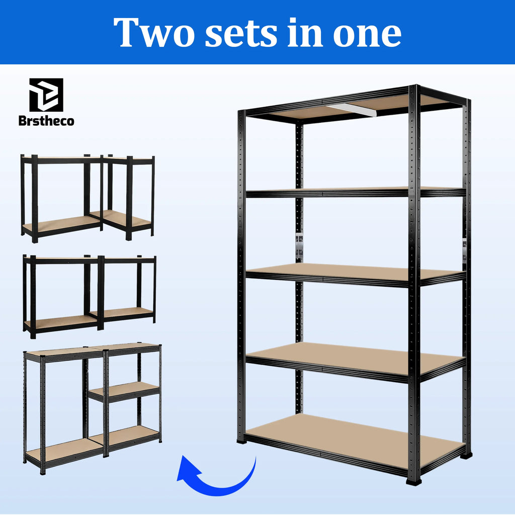 5-stufiges Schwerlast-Metallregal, Tragkraft 500 kg, werkzeugloses Stecksystem, flexibel teilbare Konstruktion, höhenverstellbare MDF-Einlegeböden, großes und vielseitiges Aufbewahrungsregal – ideal für Lager, Garage, Küche, Schlafzimmer, Büro und Keller