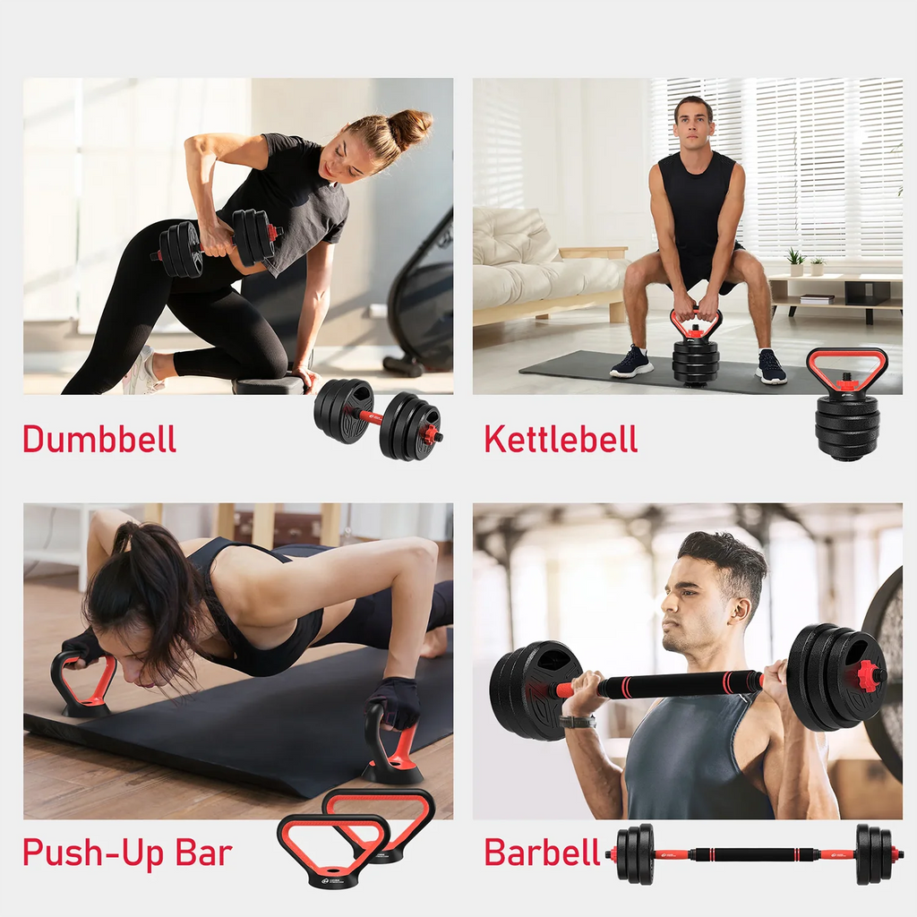 Adjustable 20 kg or 26 kg Dumbbell and Barbell Set