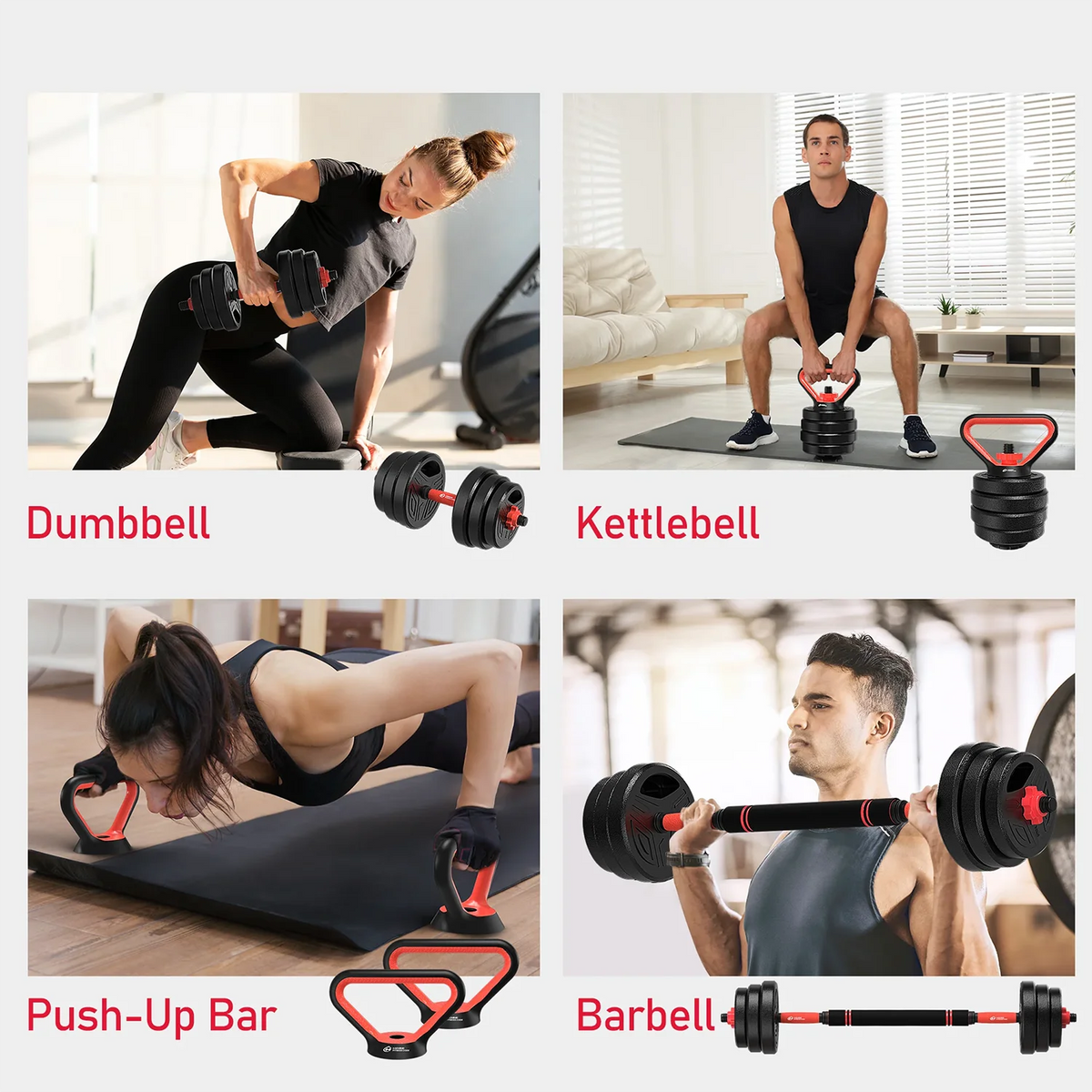 Adjustable 20 kg or 26 kg Dumbbell and Barbell Set