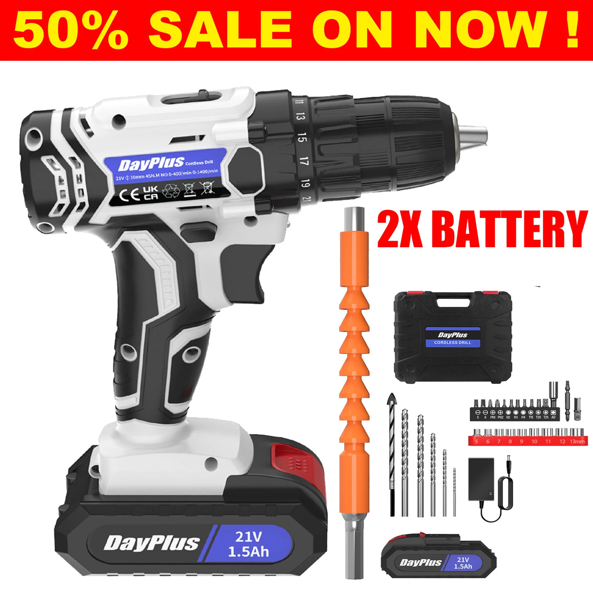 Trapano avvitatore a batteria 21 V con accessori