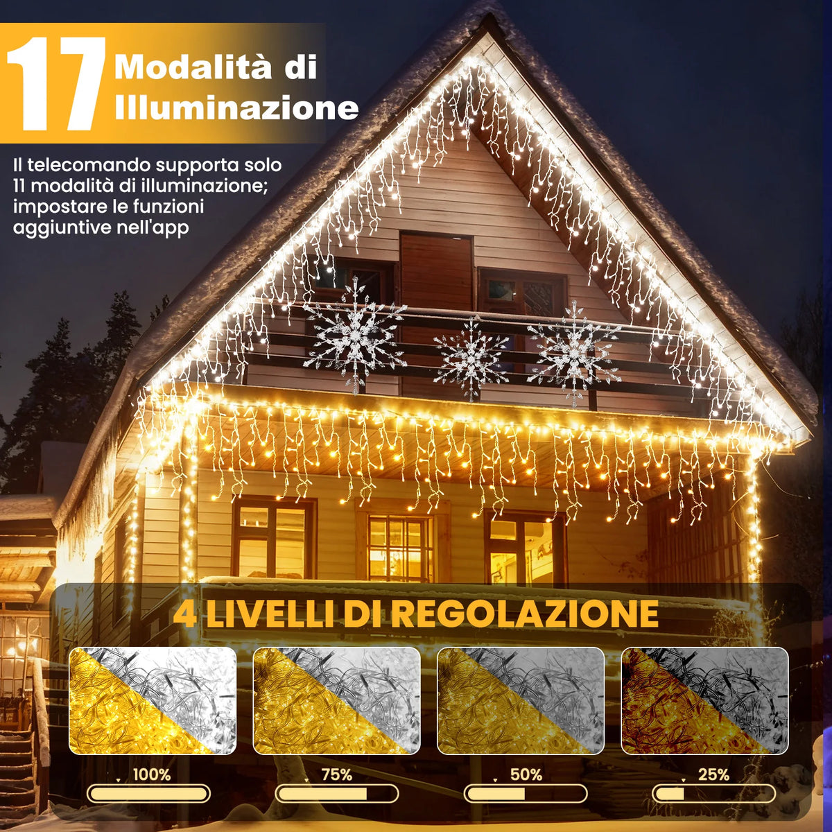 Christmas Led Icicle String Lights 5/10/15/30/45m, 200-1800 Leds, Warm/Cold White or Multi-Color, App + Remote Control, Music Mode, Timer, Dimmable, Ip65 Outdoor, with Hooks and Clips