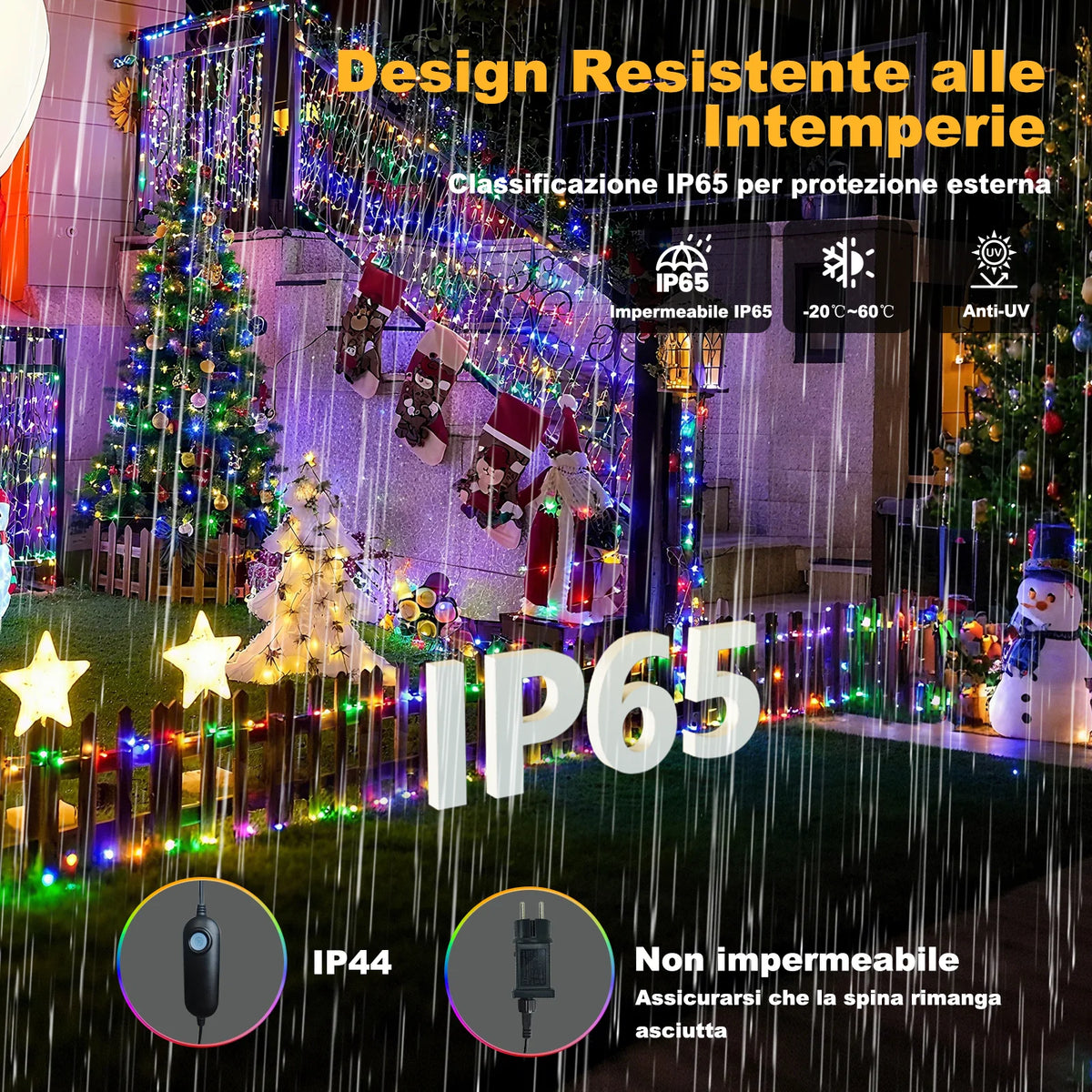 Christmas Led Icicle String Lights 5/10/15/30/45m, 200-1800 Leds, Warm/Cold White or Multi-Color, App + Remote Control, Music Mode, Timer, Dimmable, Ip65 Outdoor, with Hooks and Clips