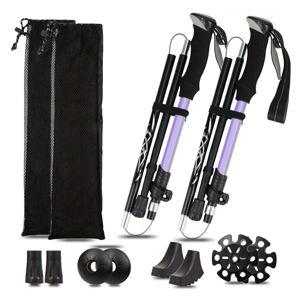 Ultraleichter, 5-teilig zusammenklappbarer Wanderstock aus Aluminiumlegierung – ideal für Outdoor-Wandern, Bergsteigen und Spaziergänge; stabil und langlebig.