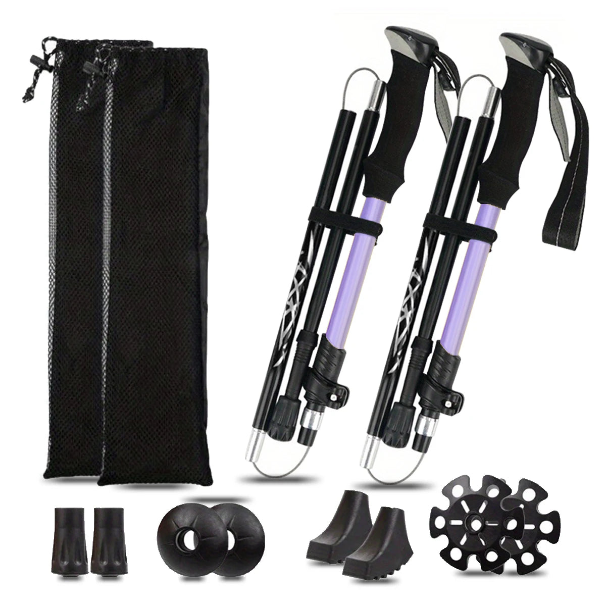 Ultraleichter, 5-teilig zusammenklappbarer Wanderstock aus Aluminiumlegierung – ideal für Outdoor-Wandern, Bergsteigen und Spaziergänge; stabil und langlebig.