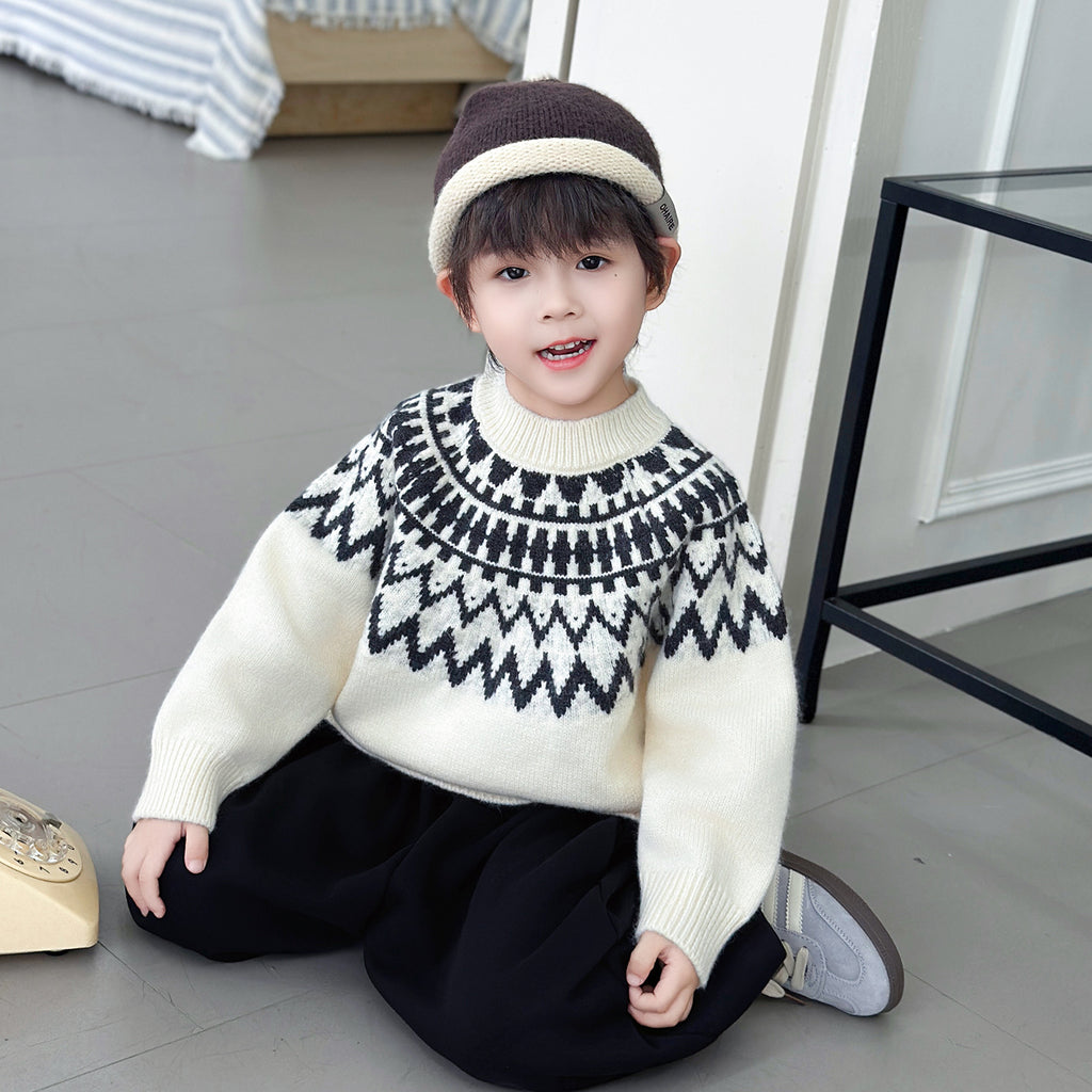 Boys Long Sleeve Knit Sweater Autumn Winter Cool Style Base Layer
