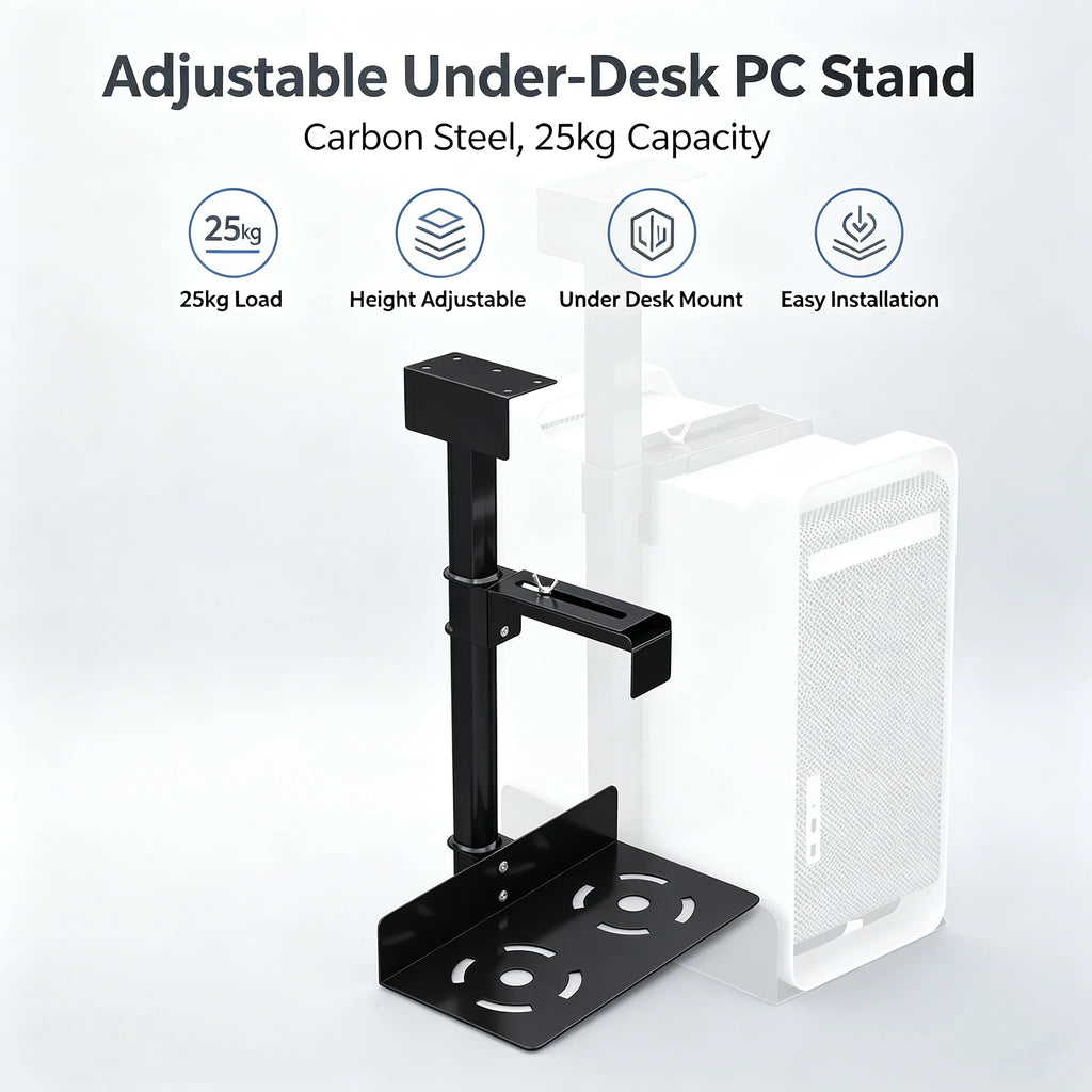 Adjustable Under-Desk Steel Computer Tower Holder