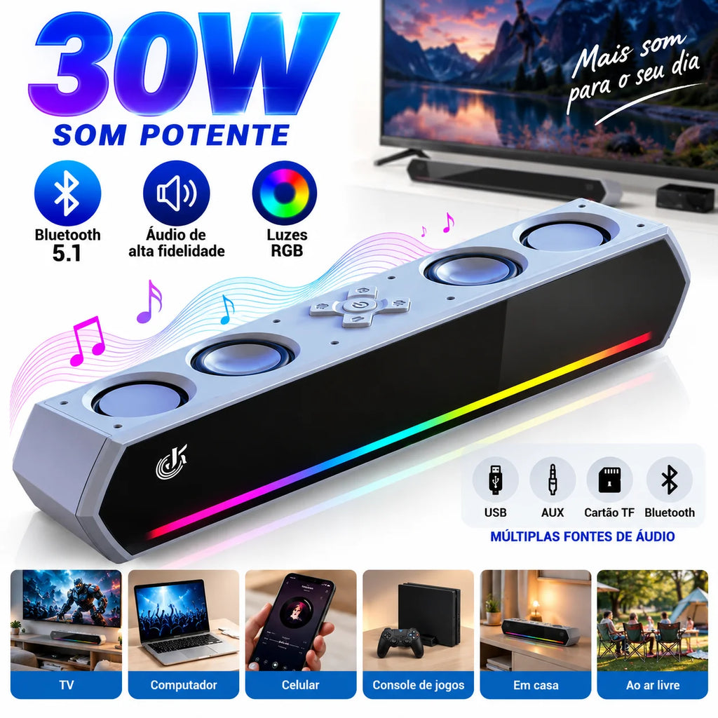 Altavoz para TV con Bluetooth de 30 W y 4 altavoces, ideal para PC, portátil, ordenador y juegos