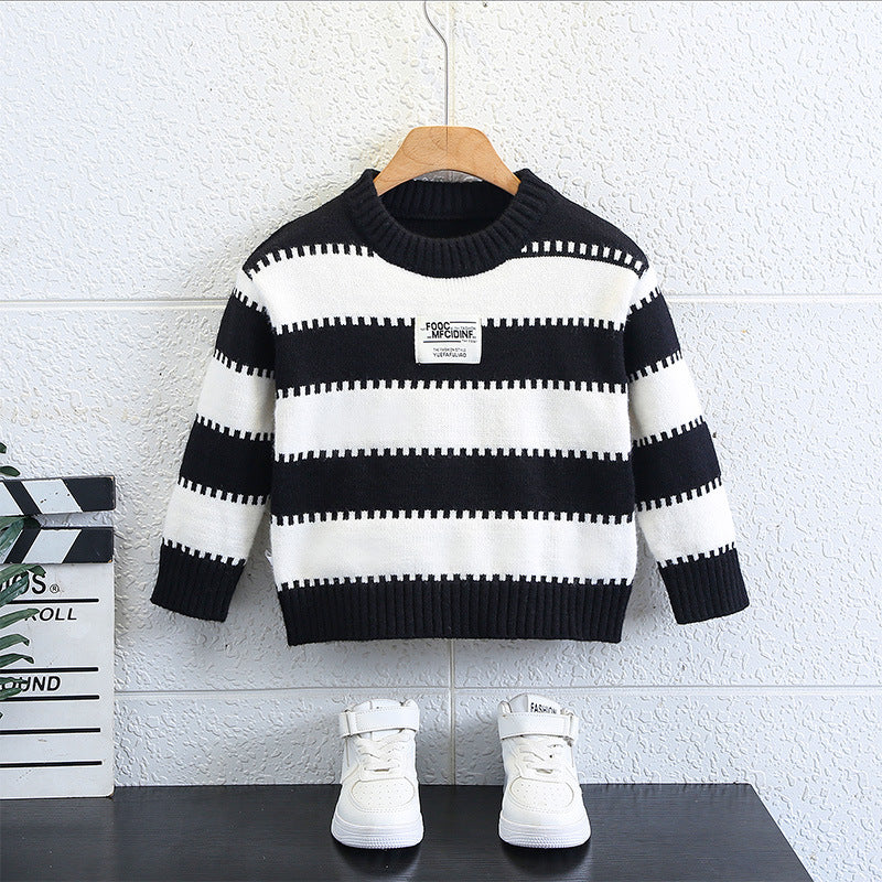 Boys Striped Long Sleeve Thick Knit Sweater