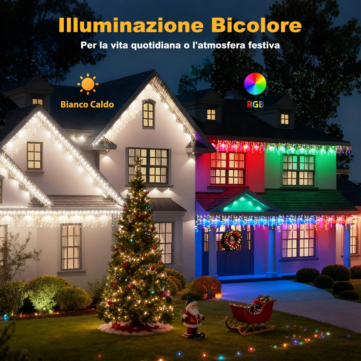 Christmas Led Icicle String Lights 5/10/15/30/45m, 200-1800 Leds, Warm/Cold White or Multi-Color, App + Remote Control, Music Mode, Timer, Dimmable, Ip65 Outdoor, with Hooks and Clips