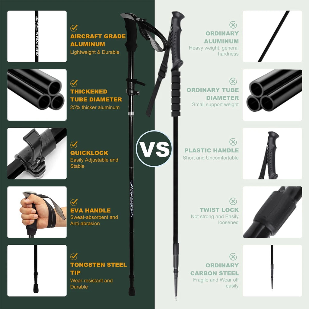 Ultraleichter, 5-teilig zusammenklappbarer Wanderstock aus Aluminiumlegierung – ideal für Outdoor-Wandern, Bergsteigen und Spaziergänge; stabil und langlebig.