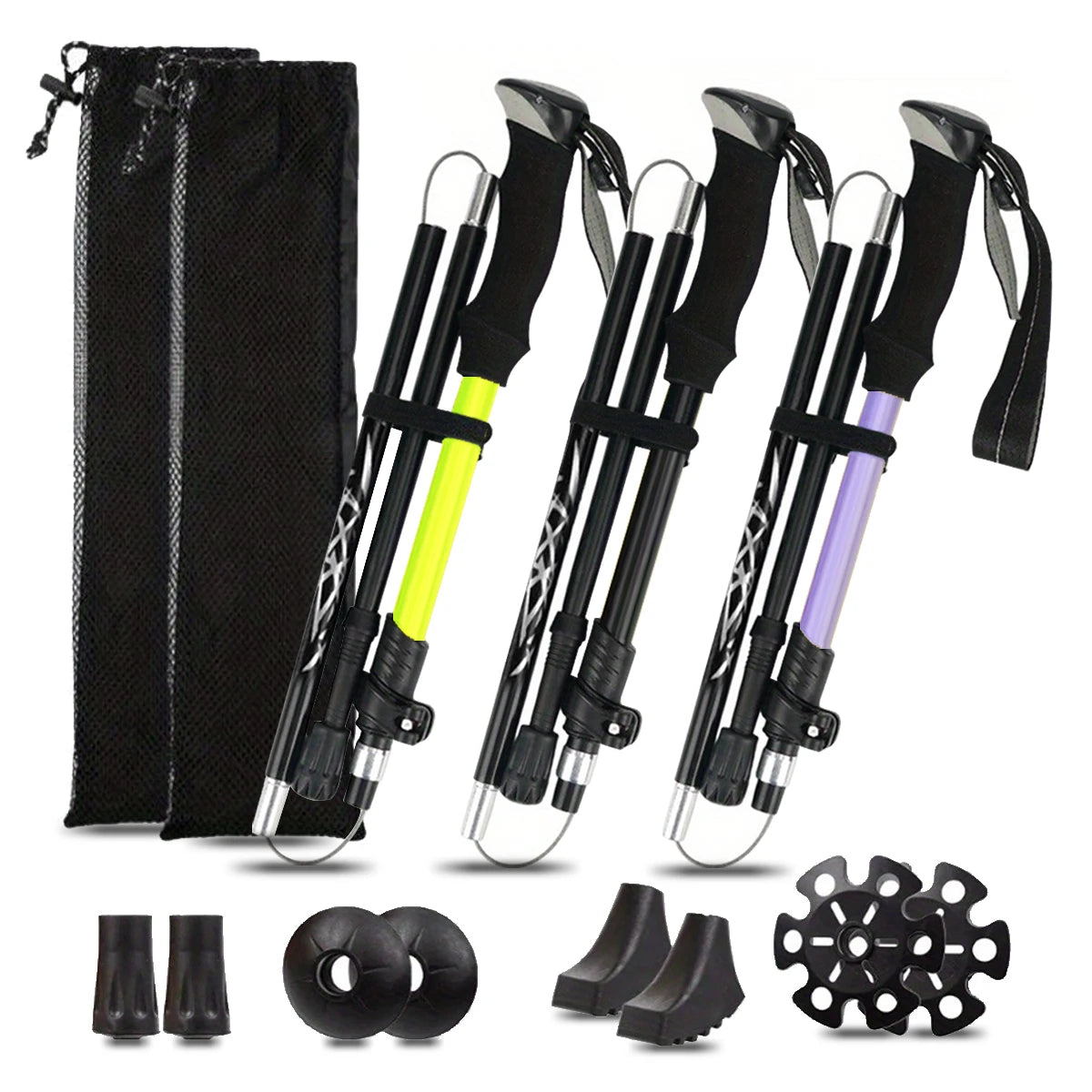Ultraleichter, 5-teilig zusammenklappbarer Wanderstock aus Aluminiumlegierung – ideal für Outdoor-Wandern, Bergsteigen und Spaziergänge; stabil und langlebig.