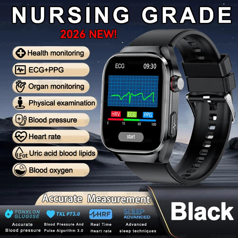 2026 New Health AI ECG Diagnosis Smart Watch Men 2.04-inch AMOLED Screen Heart Rate Blood Pressure IP68 Waterproof Bluetooth Call Sports Smartwatch