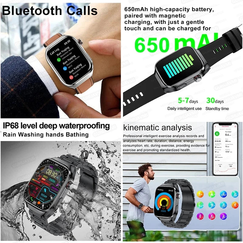 2026 New Health AI ECG Diagnosis Smart Watch Men 2.04-inch AMOLED Screen Heart Rate Blood Pressure IP68 Waterproof Bluetooth Call Sports Smartwatch