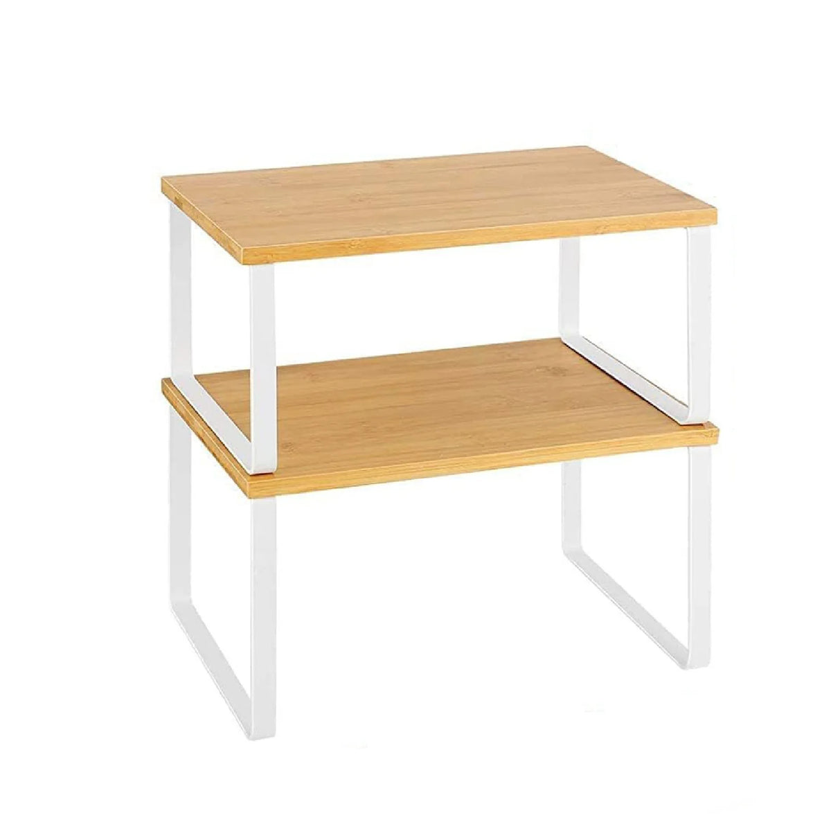 Organizador de especias de madera de bambú de 2 piezas, estante apilable multiusos para la encimera de cocina, soporte metálico para condimentos para armario o encimera