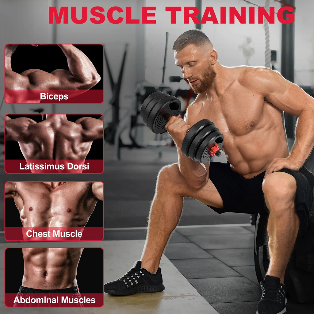Adjustable 20 kg or 26 kg Dumbbell and Barbell Set