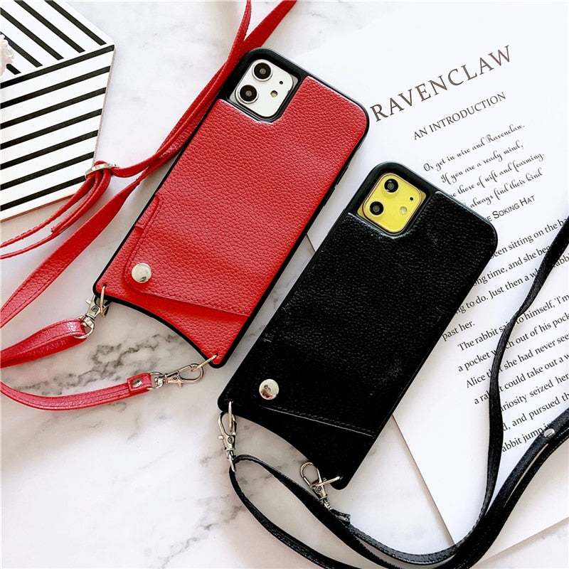 Lanyard Crossbody Wallet Case For iPhone 13 12 11 Pro Max XS MAX XR X 7 8 Plus Leather Card Slot With Shoulder Strap Back Cover