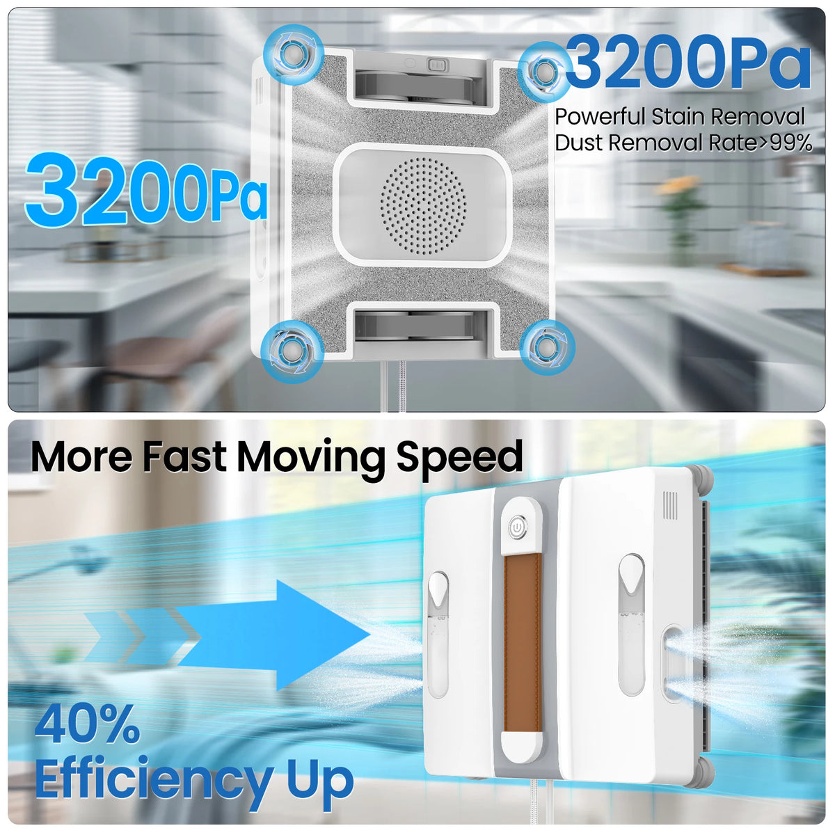 3200Pa Automatic Intelligent Window Vacuum Robot Cleaner, Four-Hole Water Spray Smart Home Glass and Wall Washer, Remote Control