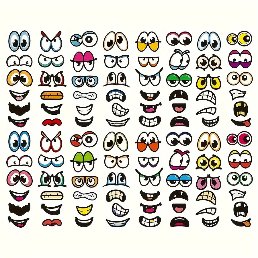 480 Pcs Color Funny Eyes and Mouth Stickers for Scrapbooking, DIY Halloween Decoration, Self-Adhesive Face Parts Stickers