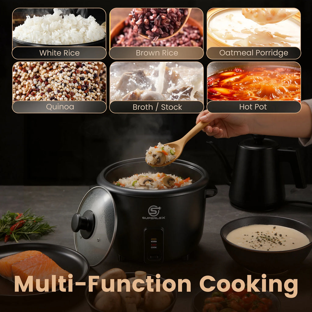 SUPERLEX 10-Cup Electric Rice Cooker, One-Touch Operation, Automatic Keep-Warm Function, Tempered Glass Lid, 400W, Perfect for Family Meals