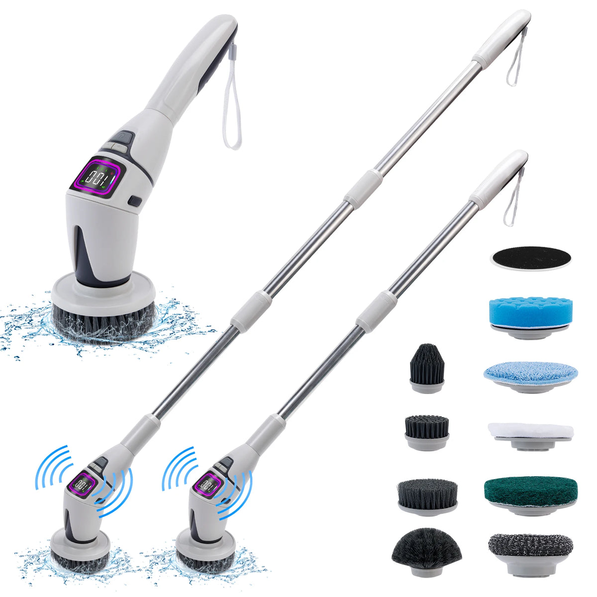 10 in 1 Multifunctional Electric Cleaning Brush, Household Rotary Cleaner with Voice Announcement, Ideal for Kitchen Cleaning