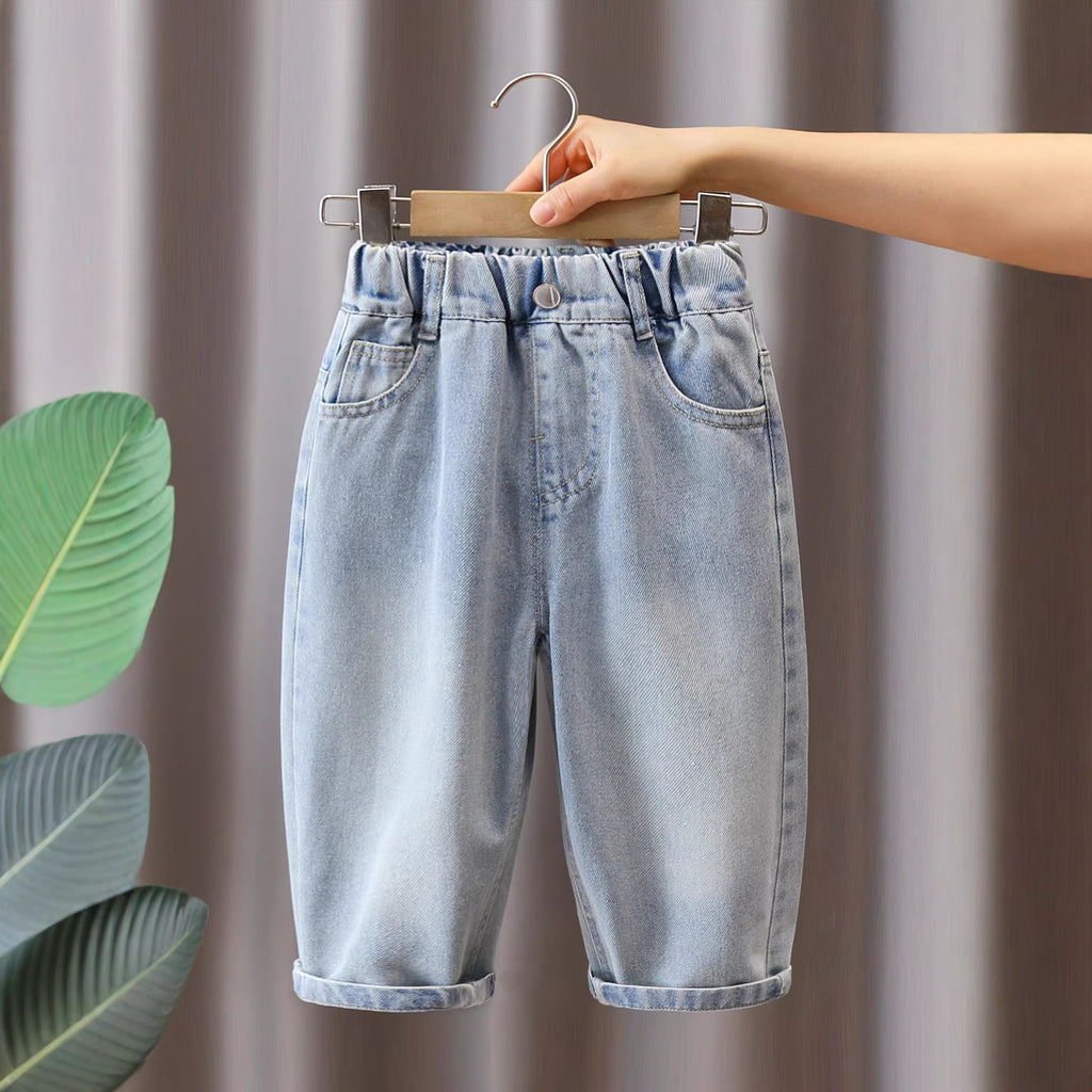 Boys’ Light-Wash Denim Trousers with Elastic Waist