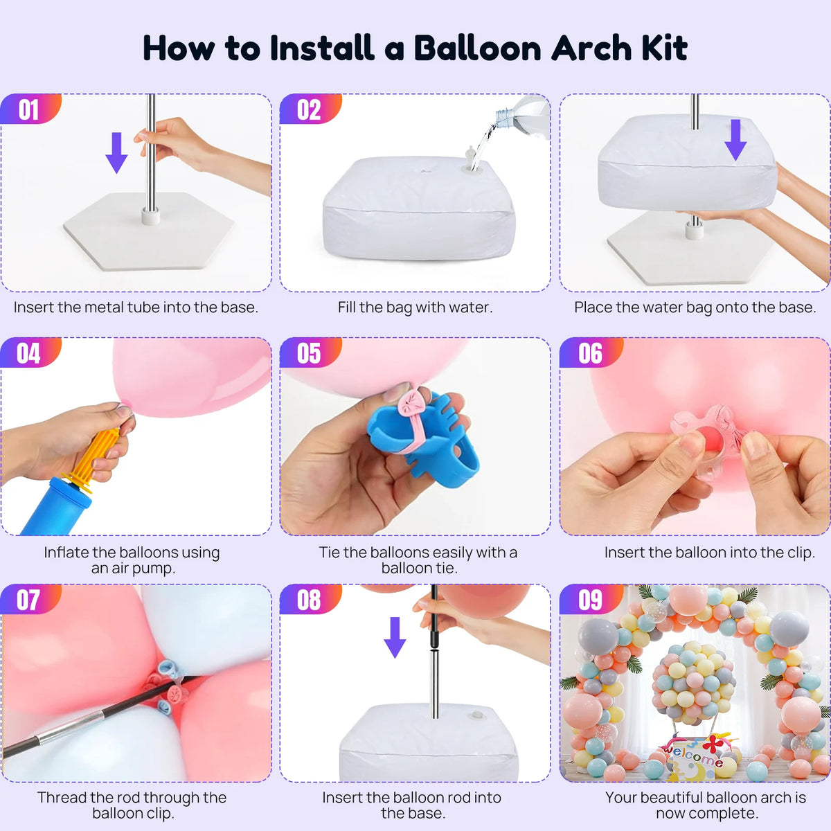 Soporte para globos ajustable con base, kit para arco semicircular de globos, ideal para cumpleaños, bodas y baby showers