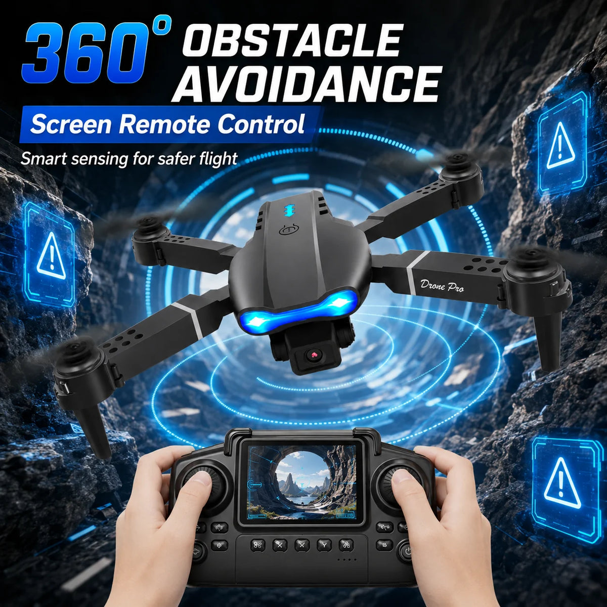 ZNLYRION Dron RC 4K con Control Remoto con Pantalla  Cámara Dual Posicionamiento de Flujo Óptico Evitación de Obstáculos Plegable FPV WIFI Control por APP Regreso con Tecla 360° Voltereta Cuadricóptero Juguete para Principiantes