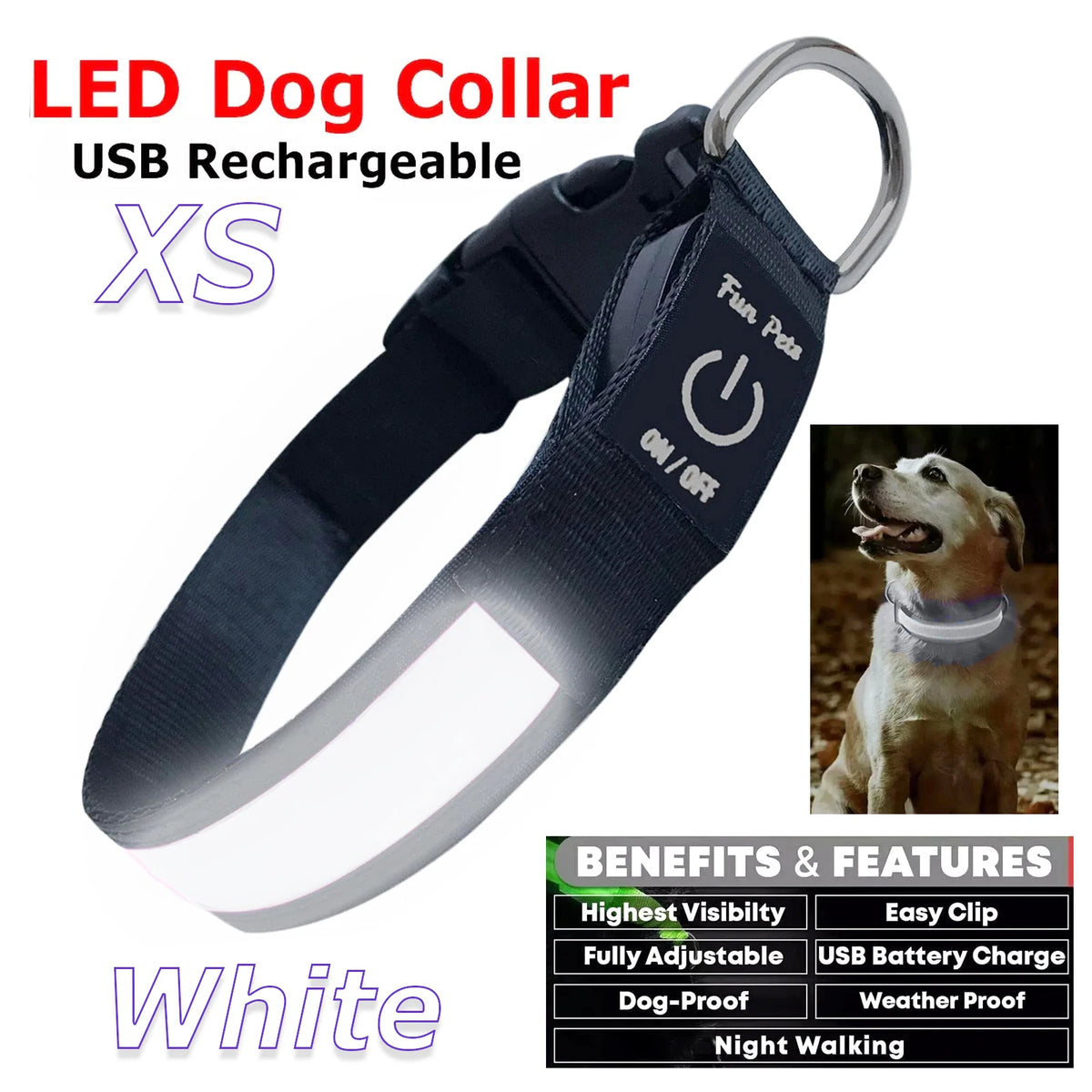 Hundehalsband aus Nylon mit LED-Nachtsicherheitsfunktion, blinkend und im Dunkeln leuchtend, Leine für Hunde, leuchtendes fluoreszierendes Hundezubehör Halsband