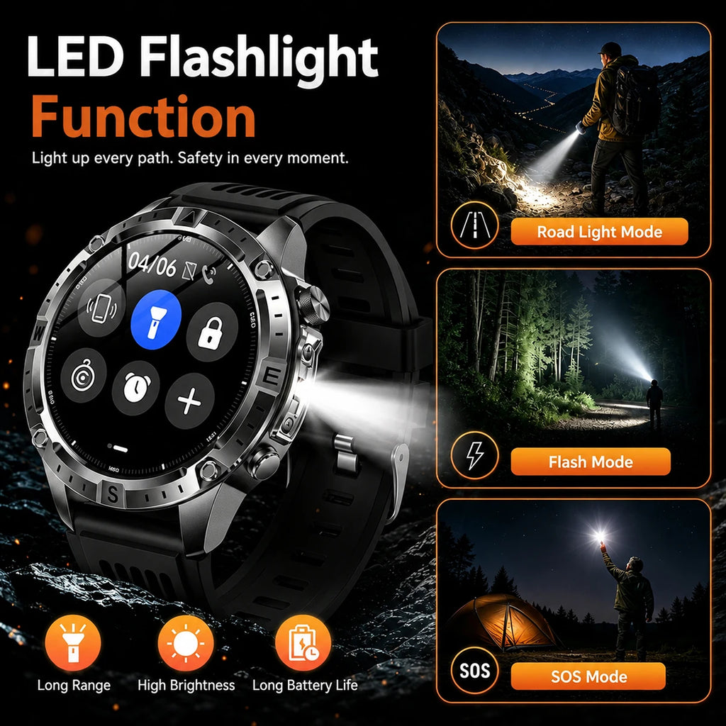 2026 New Built in GPS Smart Watch Offline Map Compass Fitness Tracker BT Call 3ATM Waterproof Altimeter Barometer Rugged Outdoor HD Smartwatch Men