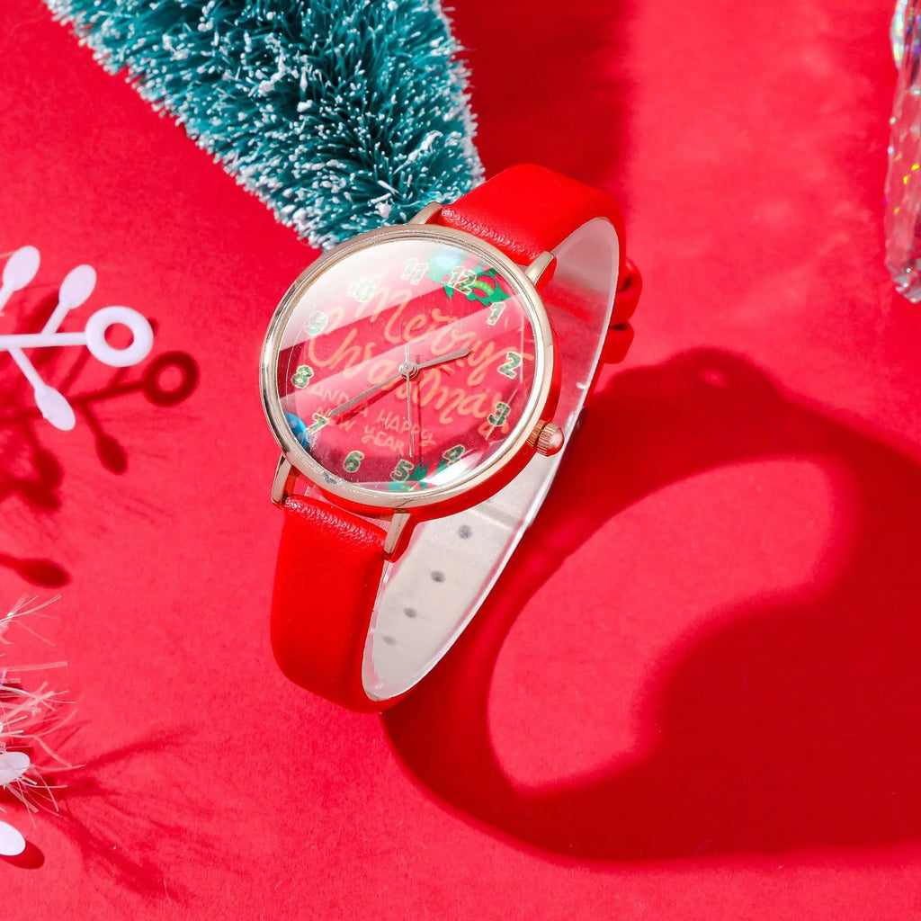 Weihnachtsmann 6-teiliges Weihnachtsschmuckset mit Uhr, Halskette, Armband und Ring (Ohrringe, für Damen und Mädchen)