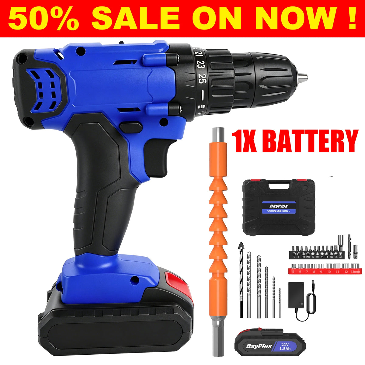 Trapano avvitatore a batteria 21 V con accessori