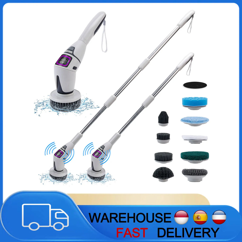 10 in 1 Multifunctional Electric Cleaning Brush, Household Rotary Cleaner with Voice Announcement, Ideal for Kitchen Cleaning