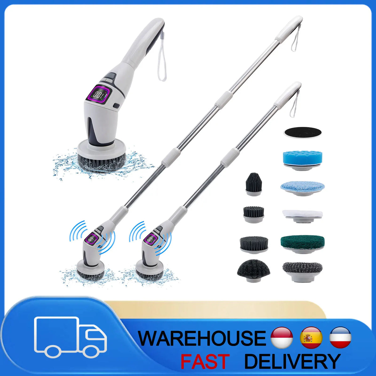 10 in 1 Multifunctional Electric Cleaning Brush, Household Rotary Cleaner with Voice Announcement, Ideal for Kitchen Cleaning