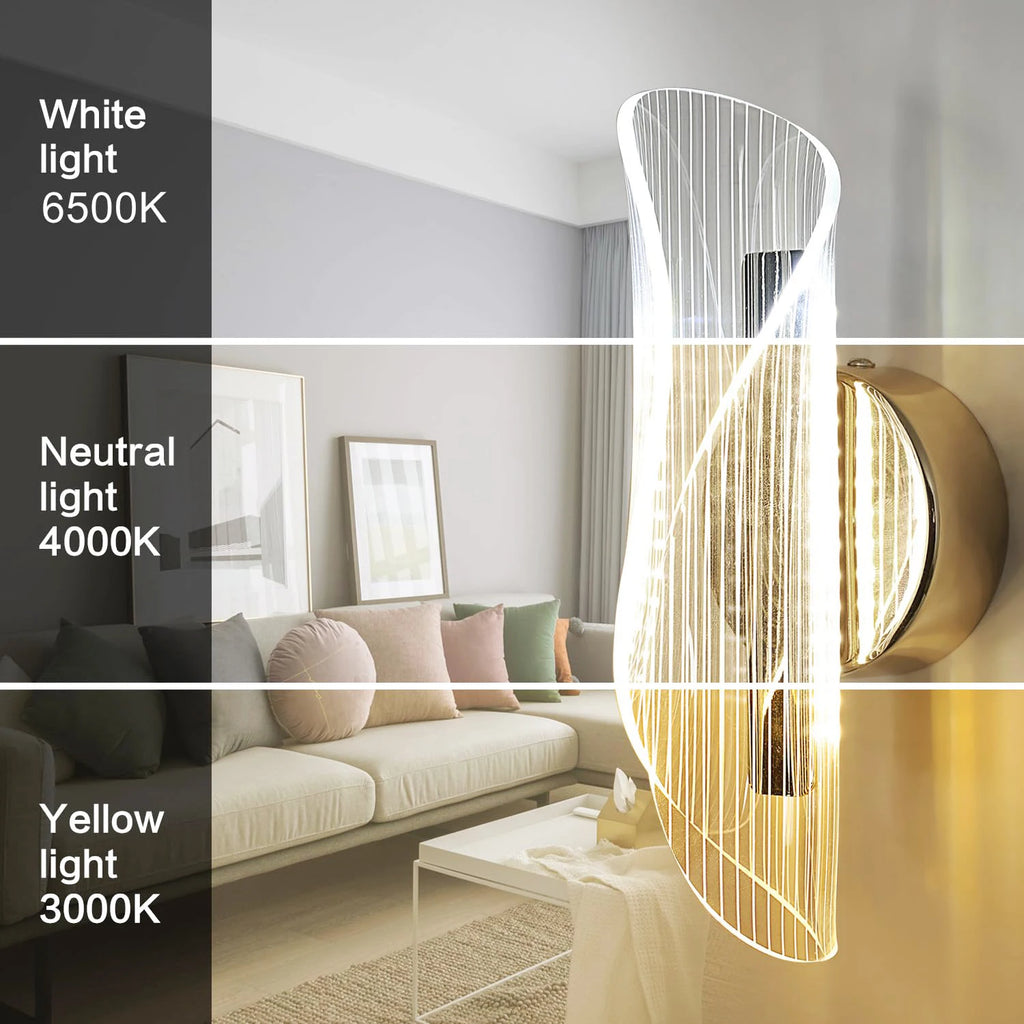 LED Interior Wall Sconce, 12W Dimmable Modern Wall Lamp Gold, Acrylic Interior Wall Light for Bedroom, Hallway, Porch
