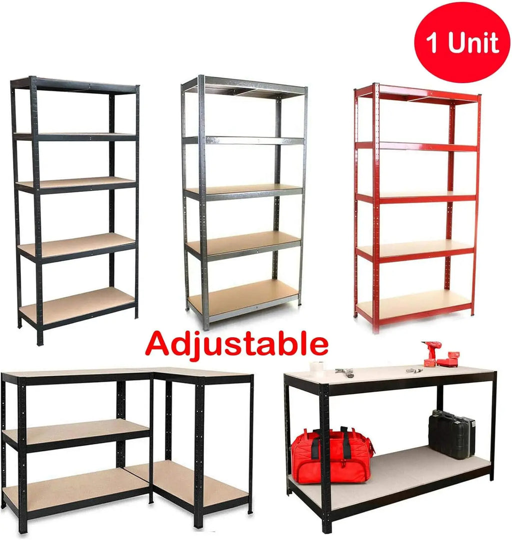 Estantería industrial de alta resistencia de 5 niveles, estructura metálica sin tornillos, extra profunda, para almacenamiento en garaje y taller