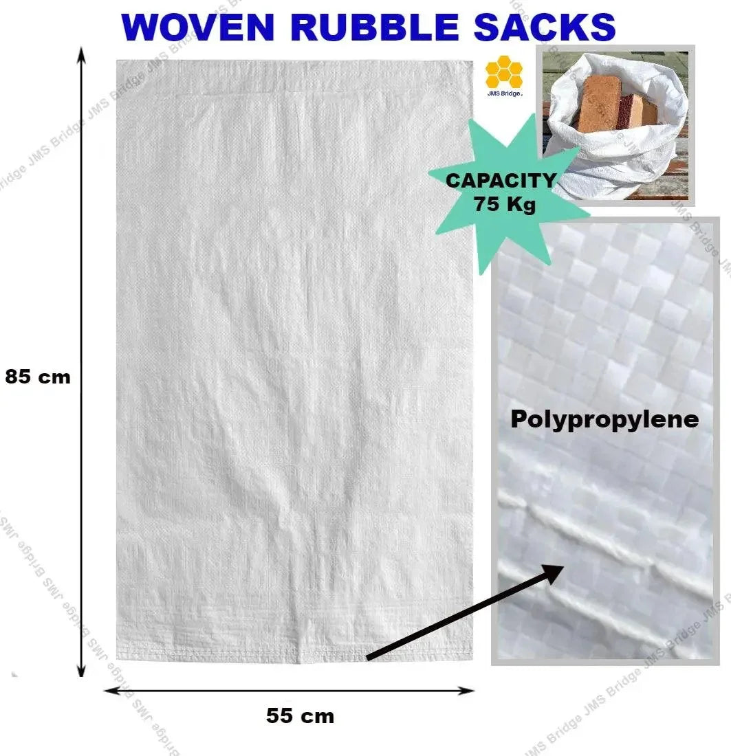 100 X Woven Rubble Sacks, Reusable White Woven Plastic Bags, Polypropylene Builder Bag 33 Inch X 22 Inch (85 cm X 55 cm)